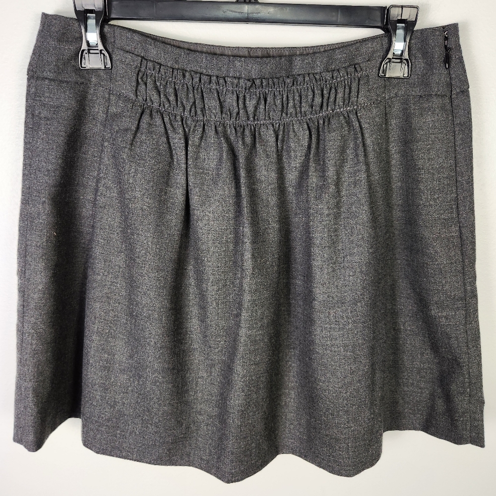 J. Crew Size 4 Shirred Wool Skirt Charcoal Gray A-Line Above Knee Pockets‎ #650